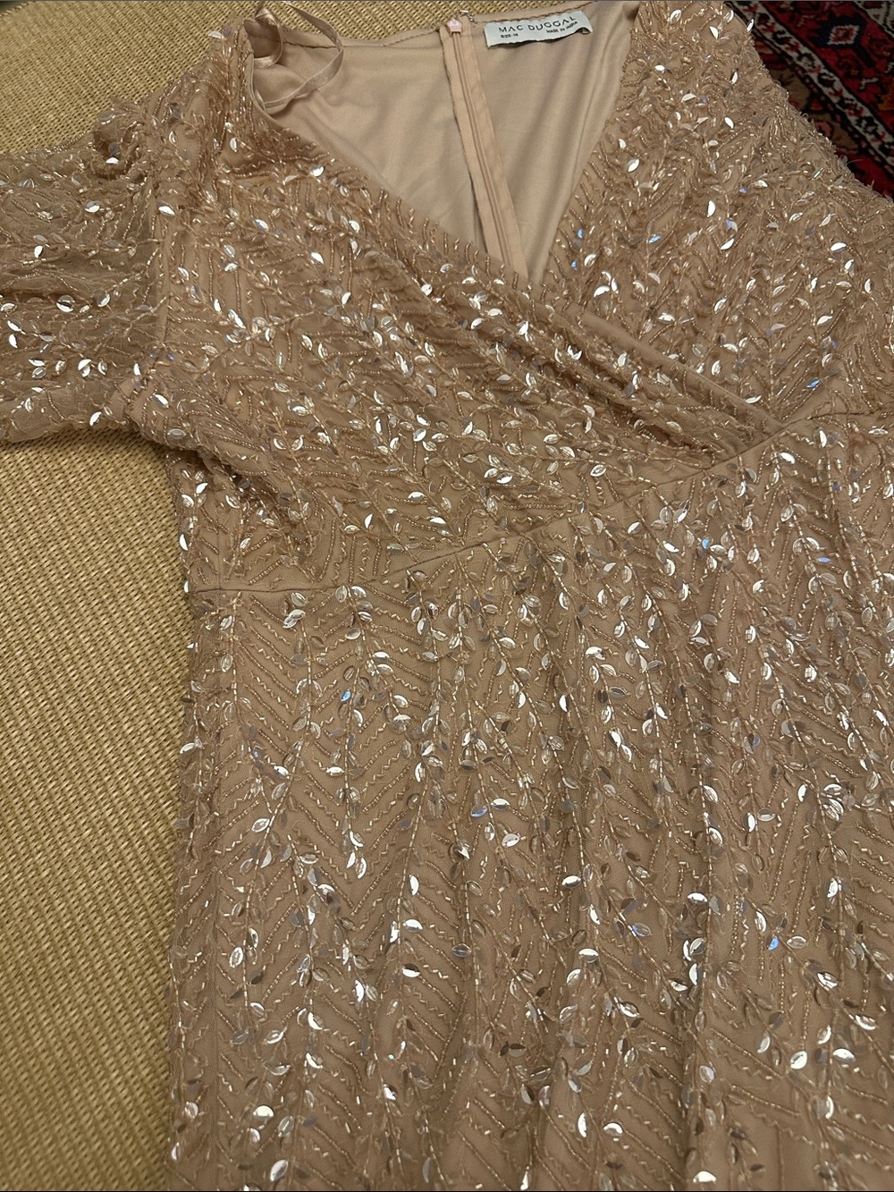 💜#39 BNWT MAC DUGGAL Embellished Blush V-Neck Evening Gown 35109 - Picture 7 of 9
